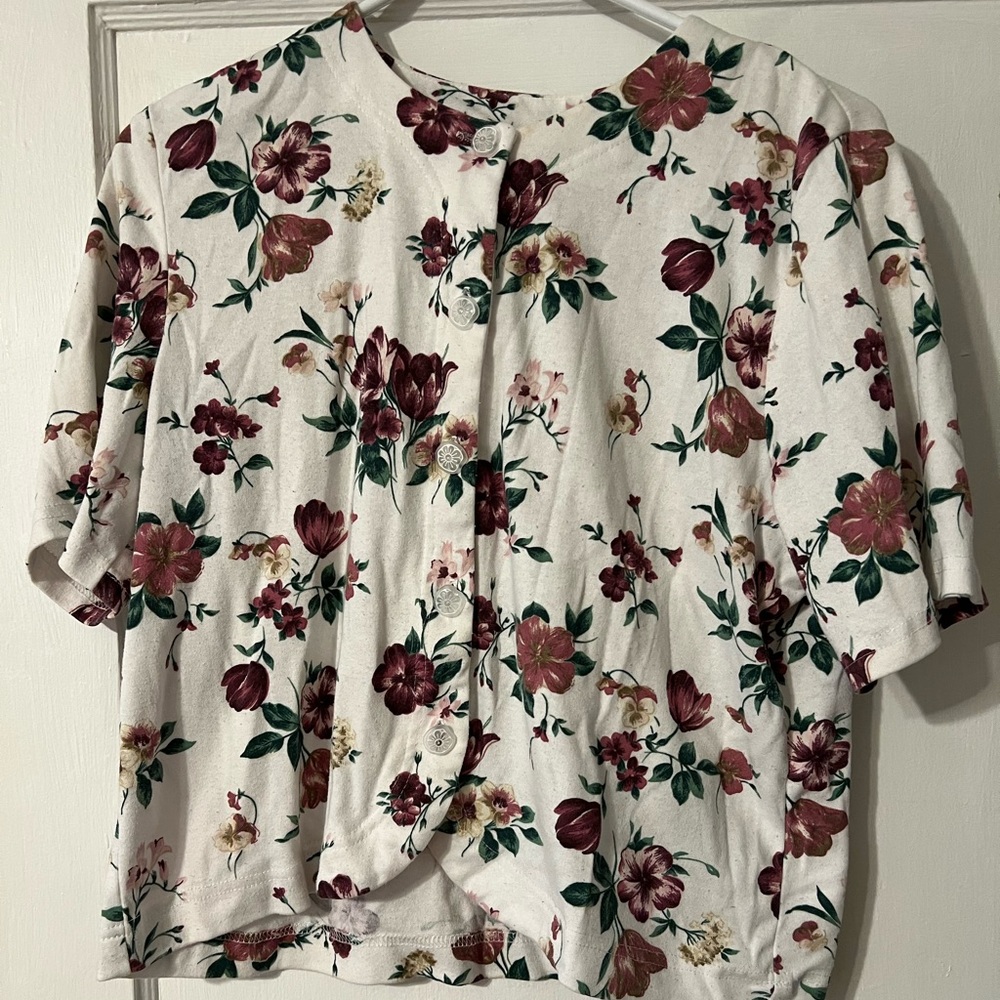 FRITZI PETITES vintage 90s cropped button-up floral shirt